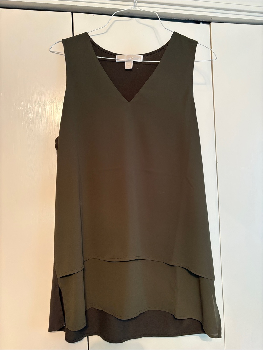 Michael Kors Olive Layered V-Neck Sleeveless Top